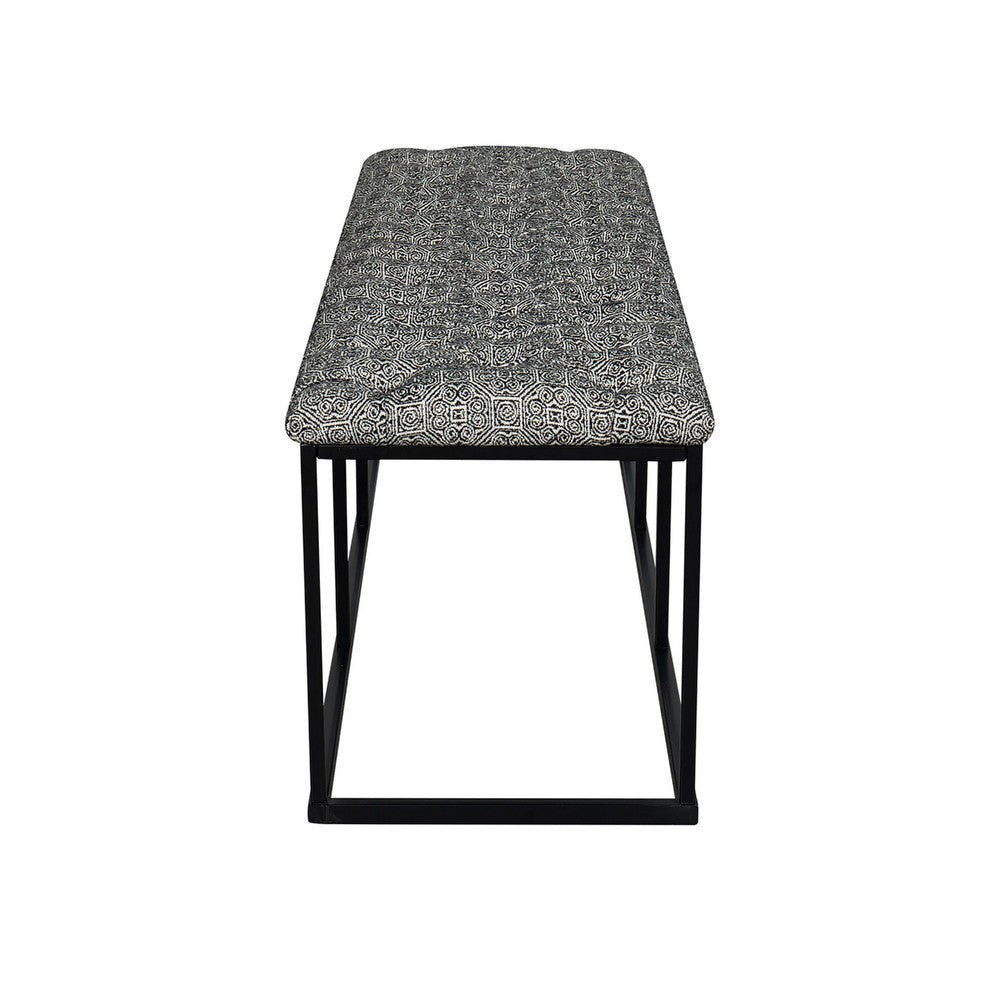 Ali Ottoman Bench | Metal Frame | Black White Button Tufted Fabric 52’’