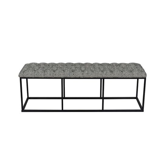 Ali Ottoman Bench | Metal Frame | Black White Button Tufted Fabric 52"