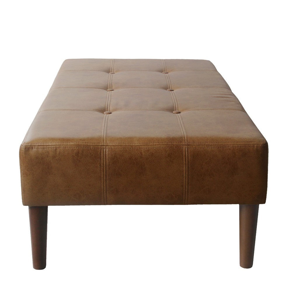 Coffee Table Ottoman | Brown Wood and Tufted Faux Leather | 46’’ BM334459