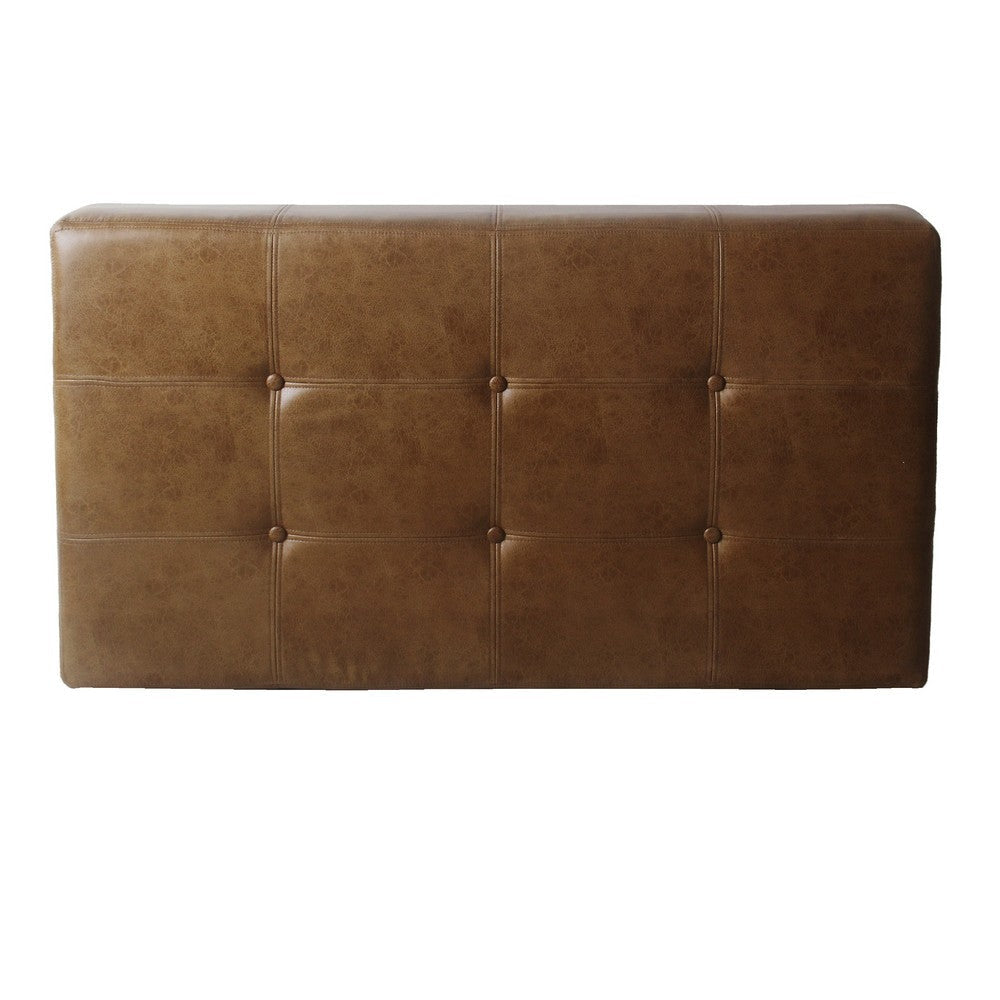 Coffee Table Ottoman | Brown Wood and Tufted Faux Leather | 46’’ BM334459