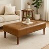 Coffee Table Ottoman | Brown Wood and Tufted Faux Leather | 46"