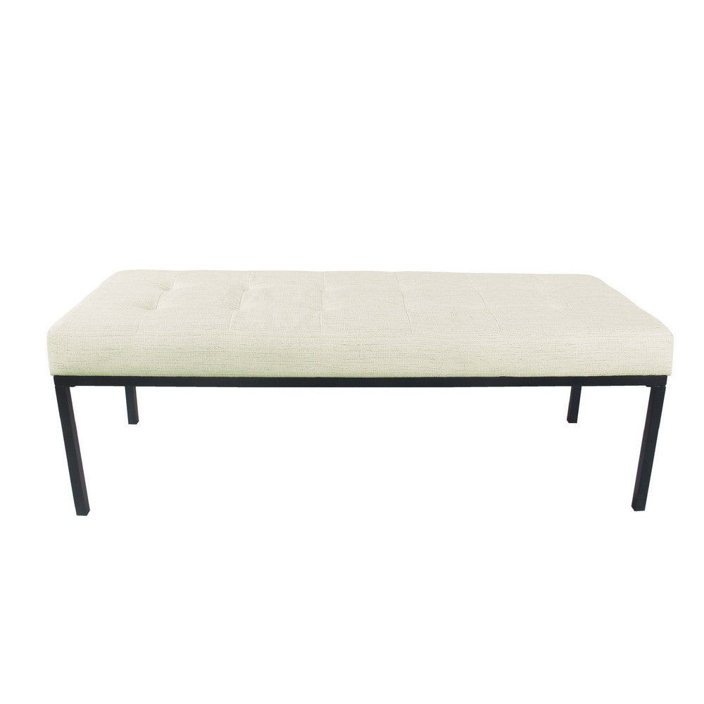 Alp Bench | Black Open Metal Frame | Cream Woven Tufted Fabric 54"