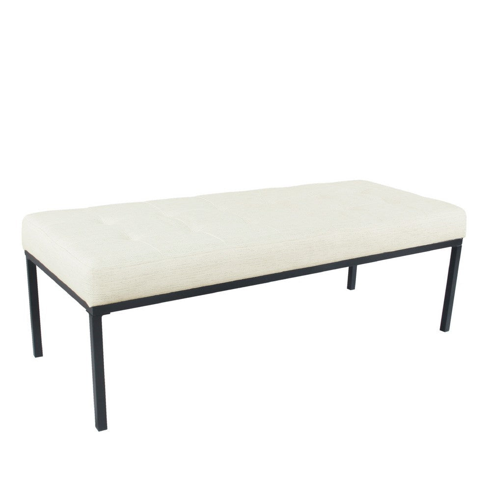 Alp Bench | Black Open Metal Frame | Cream Woven Tufted Fabric 54"