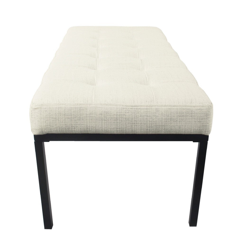 Alp Bench | Black Open Metal Frame | Cream Woven Tufted Fabric 54"