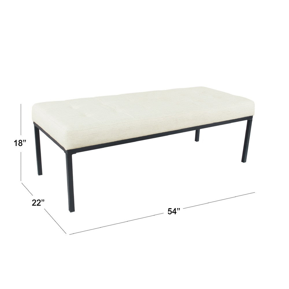 Alp Bench | Black Open Metal Frame | Cream Woven Tufted Fabric 54"