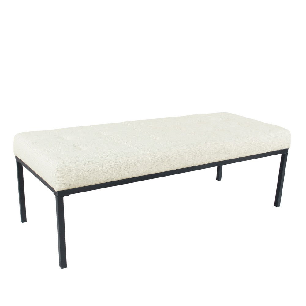 Alp Bench | Black Open Metal Frame | Cream Woven Tufted Fabric 54"