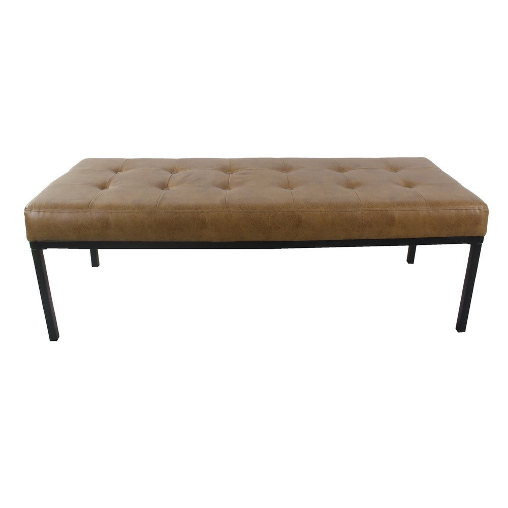 Alp Bench | Black Open Metal Frame | Brown Tufted Faux Leather 54’’