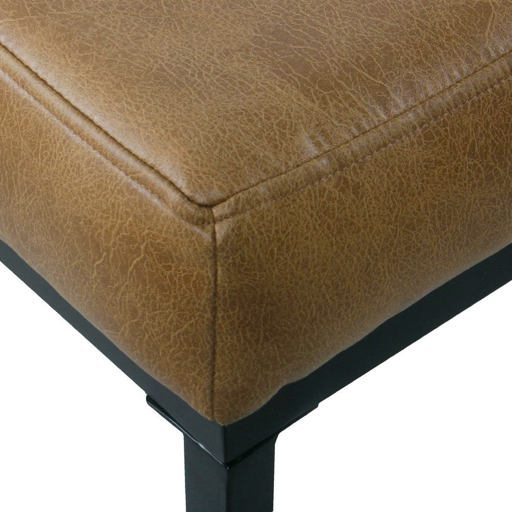 Alp Bench | Black Open Metal Frame | Brown Tufted Faux Leather 54’’