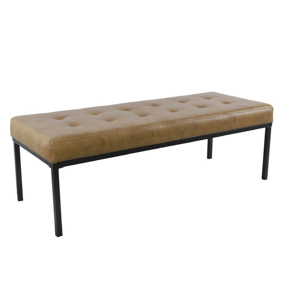 Alp Bench | Black Open Metal Frame | Brown Tufted Faux Leather 54"