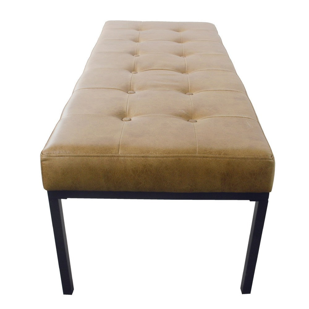 Alp Bench | Black Open Metal Frame | Brown Tufted Faux Leather 54’’