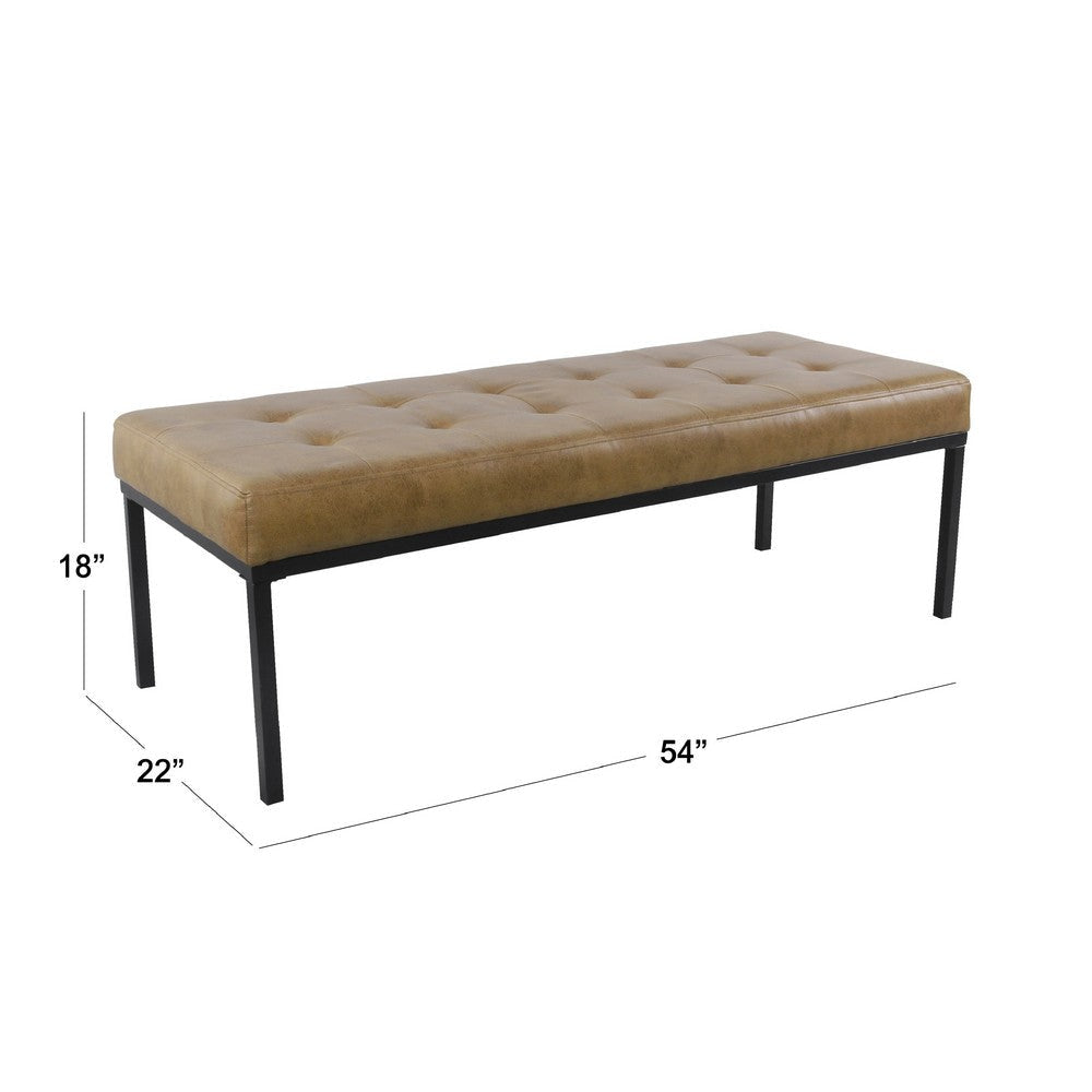Alp Bench | Black Open Metal Frame | Brown Tufted Faux Leather 54’’