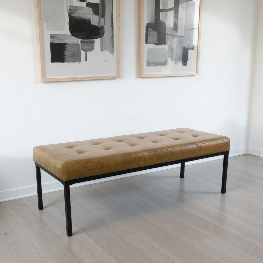 Alp Bench | Black Open Metal Frame | Brown Tufted Faux Leather 54’’