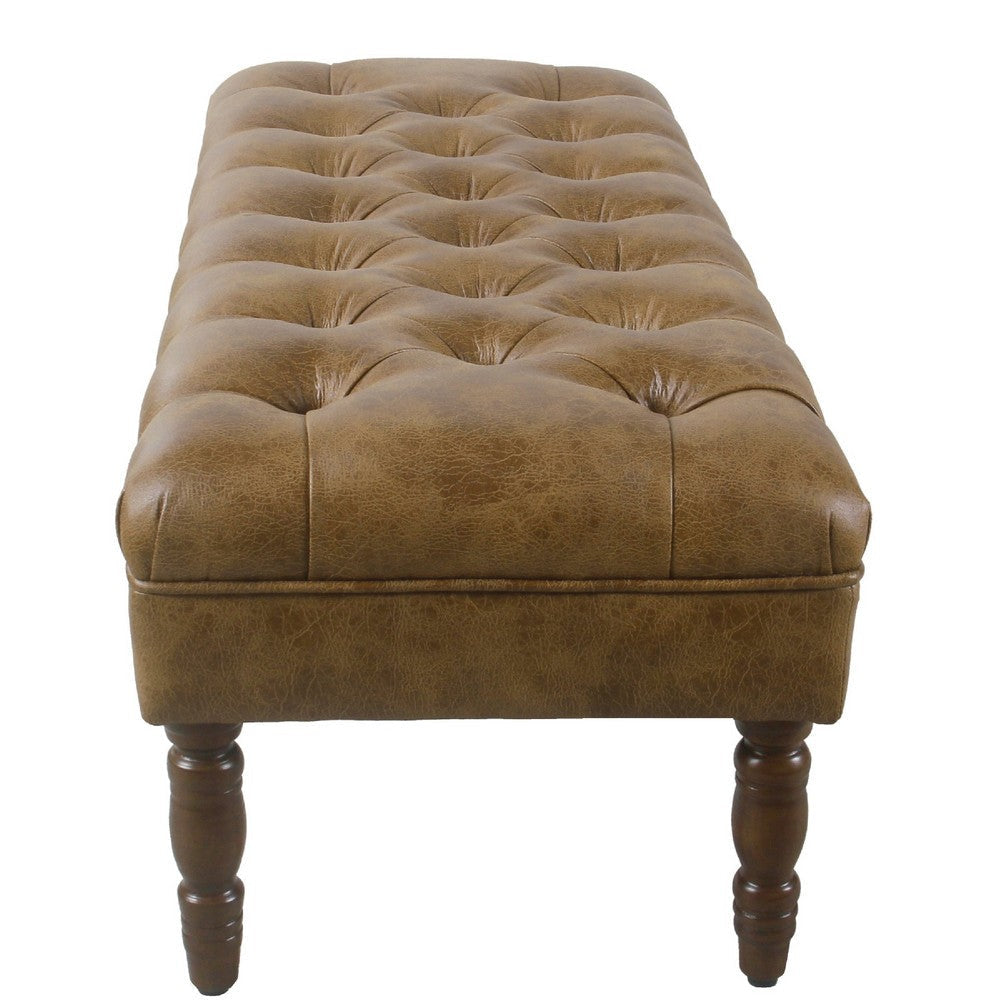 Accent Bench | Solid Wood | Brown Button Tufted Faux Leather 42’’ BM334462