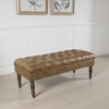 Accent Bench | Solid Wood | Brown Button Tufted Faux Leather 42"