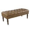 Accent Bench | Solid Wood | Brown Button Tufted Faux Leather 42"