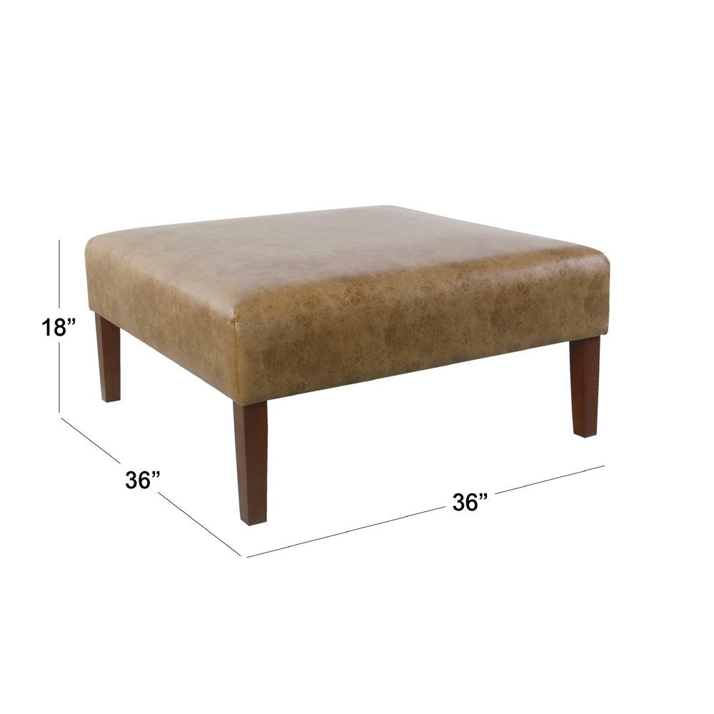 Dan Square Coffee Table Ottoman | Hardwood | Brown Faux Leather 36’’
