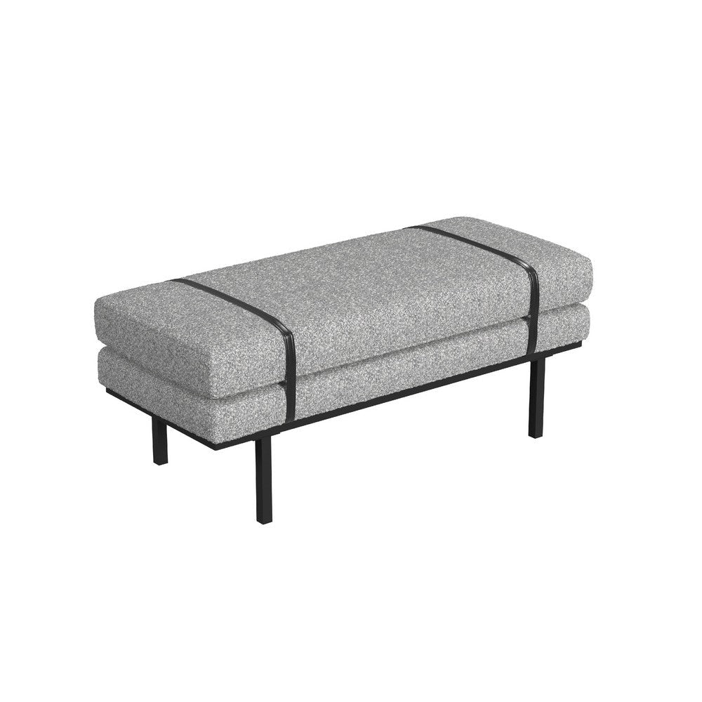 Bench | Black Metal Base | Gray Boucle and Yarn | Faux Leather | 46"