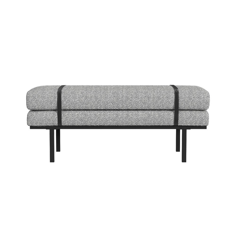 Bench | Black Metal Base | Gray Boucle and Yarn | Faux Leather | 46’’ BM334465
