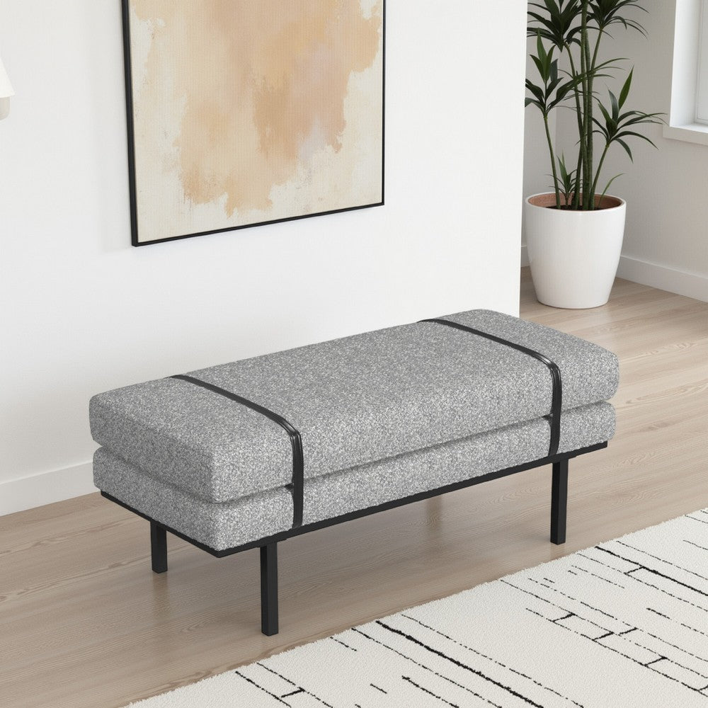 Bench | Black Metal Base | Gray Boucle and Yarn | Faux Leather | 46"