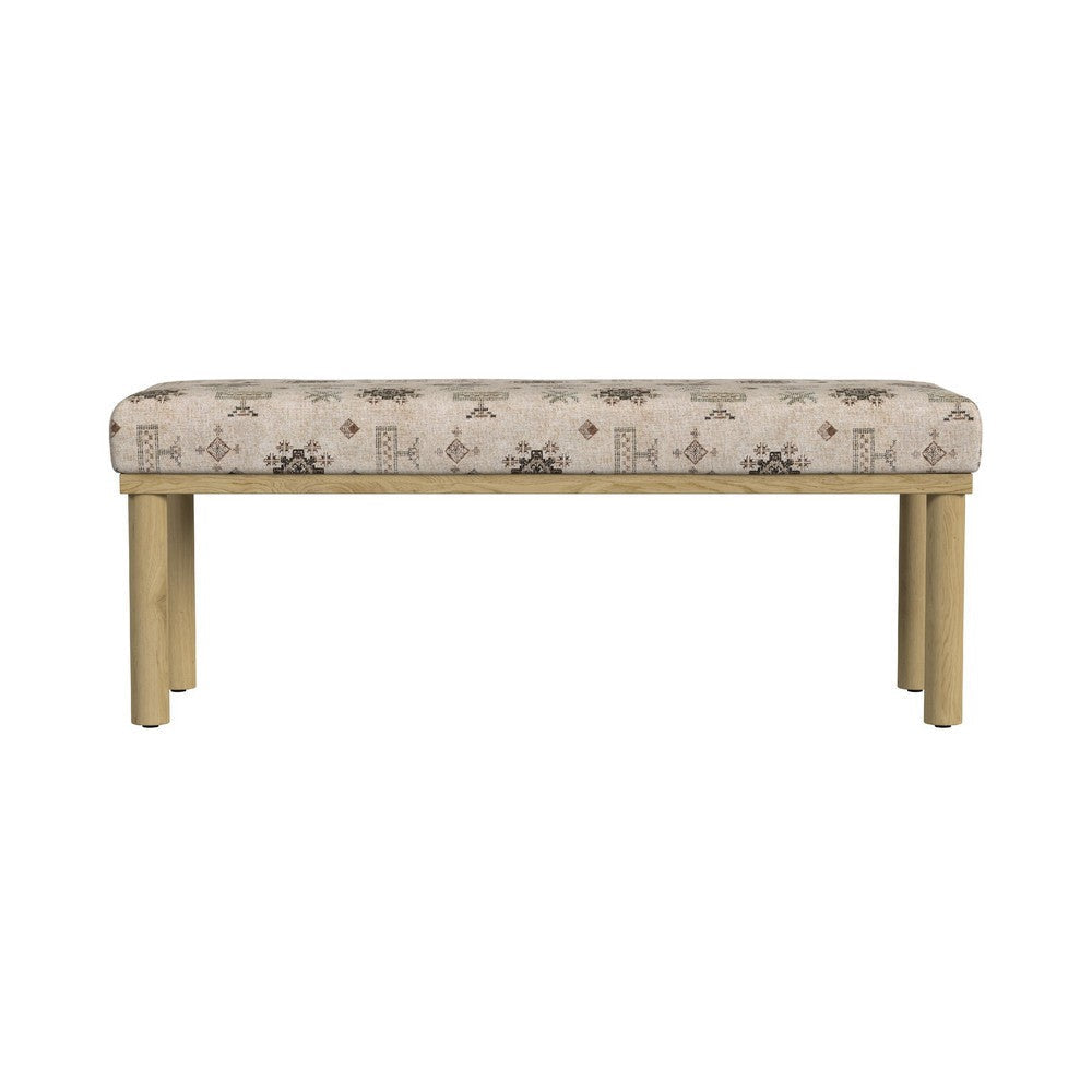 Fin Bench | Cream Global Polyester Patterns | Natural Wood | 48’’