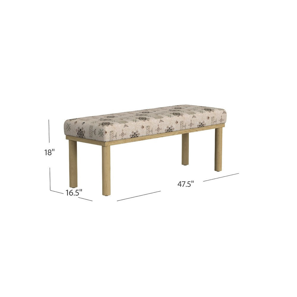 Fin Bench | Cream Global Polyester Patterns | Natural Wood | 48’’