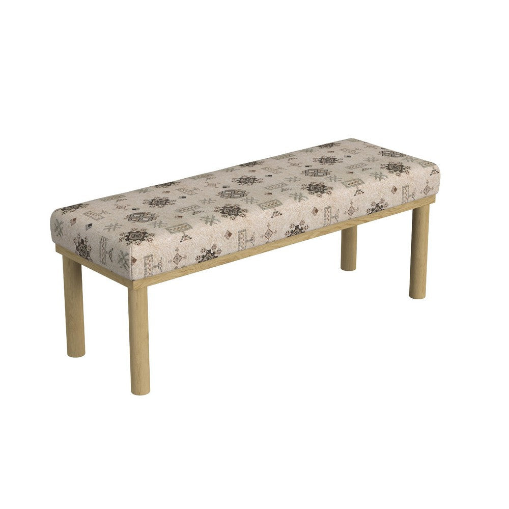 Fin Bench | Cream Global Polyester Patterns | Natural Wood | 48"
