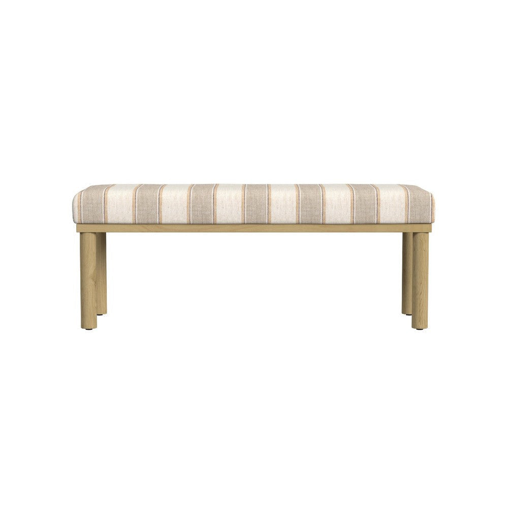 Fin Bench | Natural Brown Wood | Striped Tan Cream Polyester 48’’