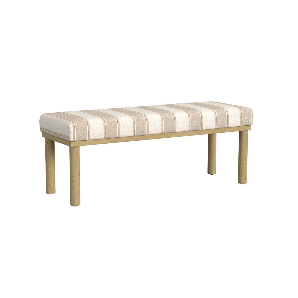 Fin Bench | Natural Brown Wood | Striped Tan Cream Polyester 48’’