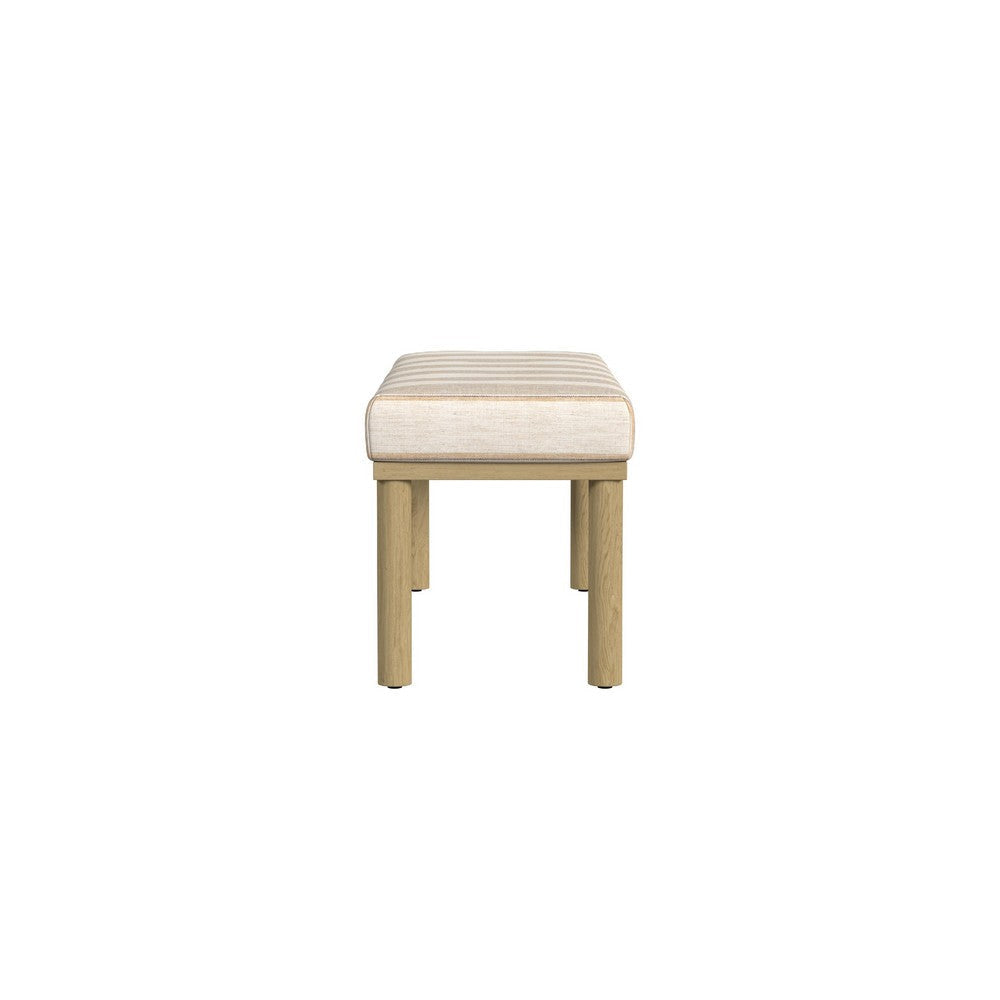 Fin Bench | Natural Brown Wood | Striped Tan Cream Polyester 48’’