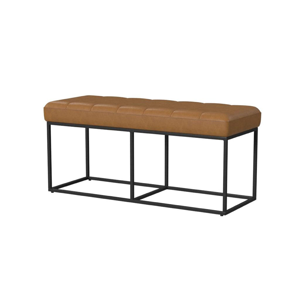 Kai Bench, Open Metal Frame, Brown Channel Stitch Faux Leather 43 Inch