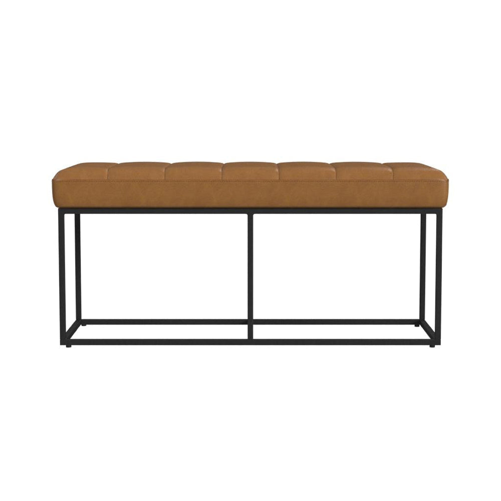 Kai Bench Open Metal Frame Brown Channel Stitch Faux Leather 43 Inch BM334469