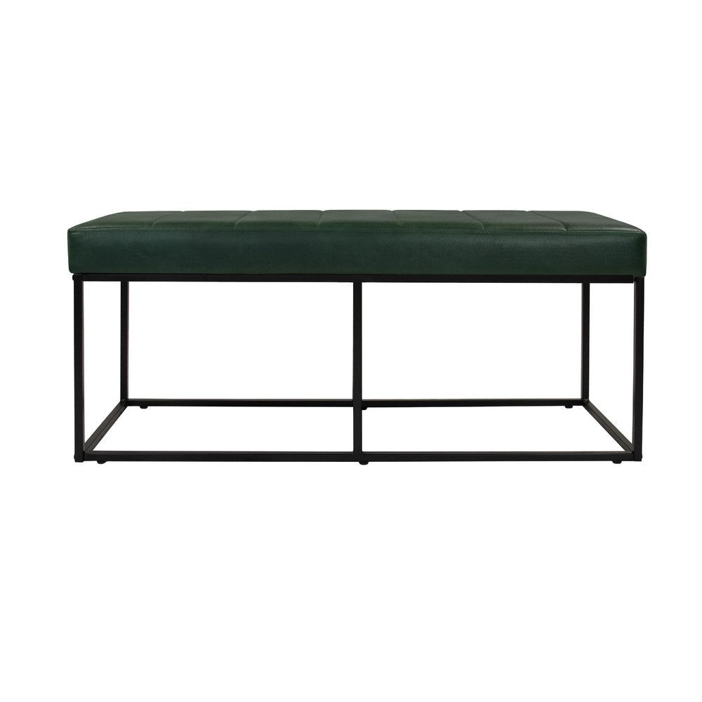 Kai Bench | Open Metal Frame | Green Channel Stitched Faux Suede 43’’