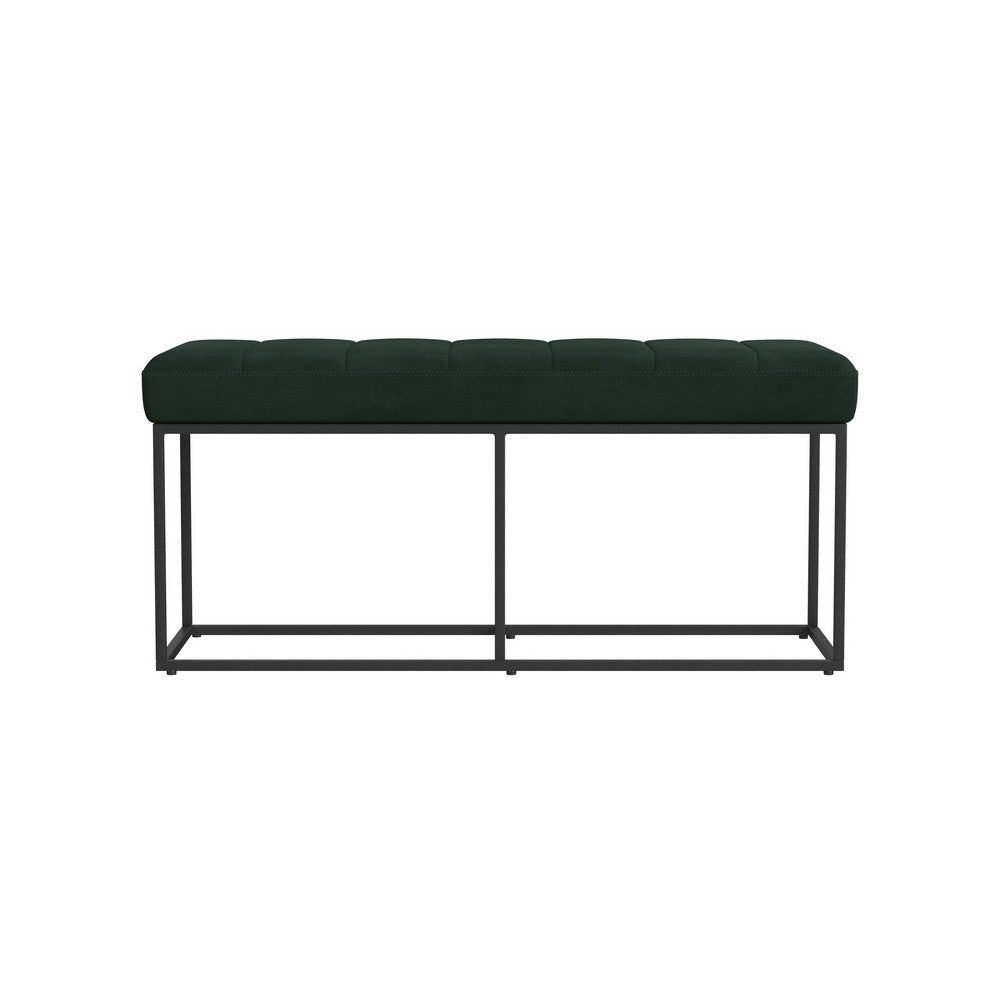 Kai Bench | Open Metal Frame | Green Channel Stitched Faux Suede 43’’
