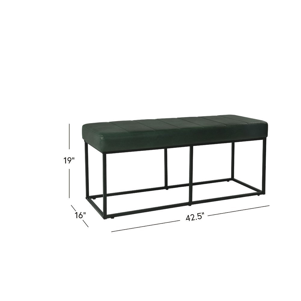 Kai Bench | Open Metal Frame | Green Channel Stitched Faux Suede 43’’
