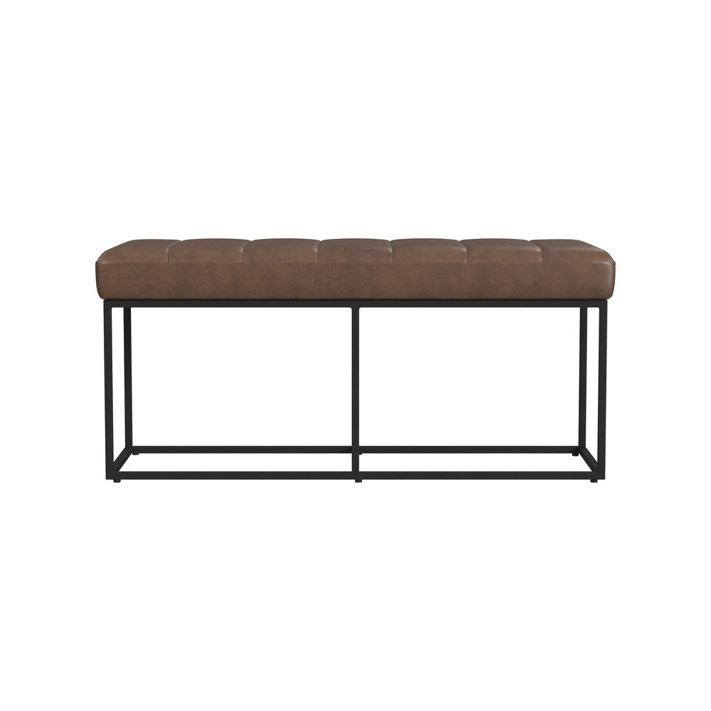 Kai Bench | Open Metal Frame | Brown Channel Stitch Faux Leather 43’’