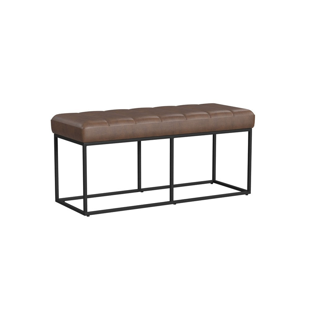 Kai Bench | Open Metal Frame | Brown Channel Stitch Faux Leather 43"