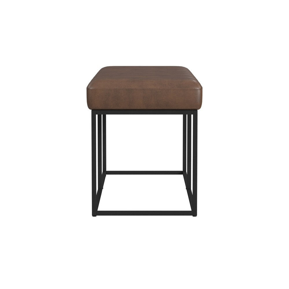 Kai Bench | Open Metal Frame | Brown Channel Stitch Faux Leather 43’’