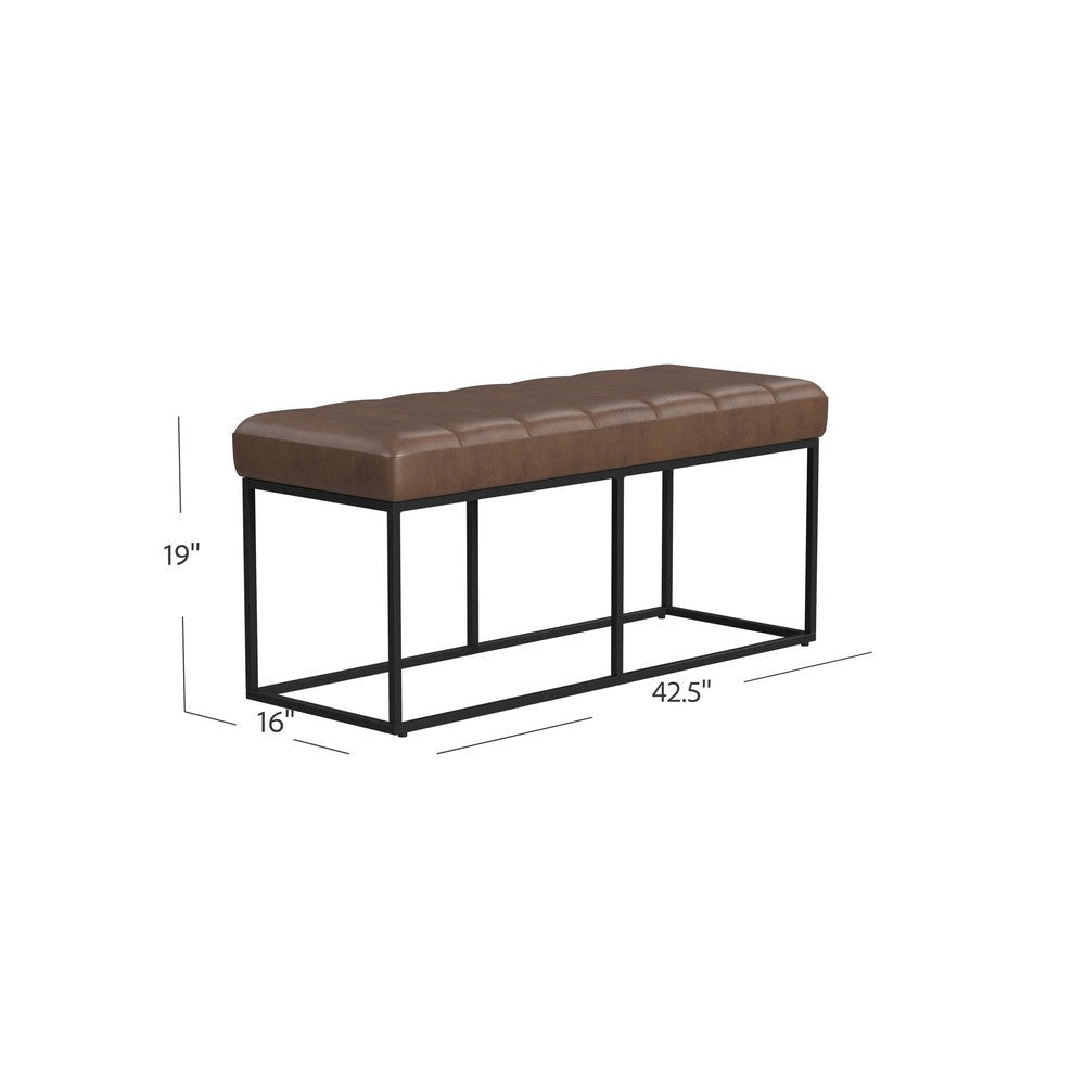 Kai Bench | Open Metal Frame | Brown Channel Stitch Faux Leather 43’’