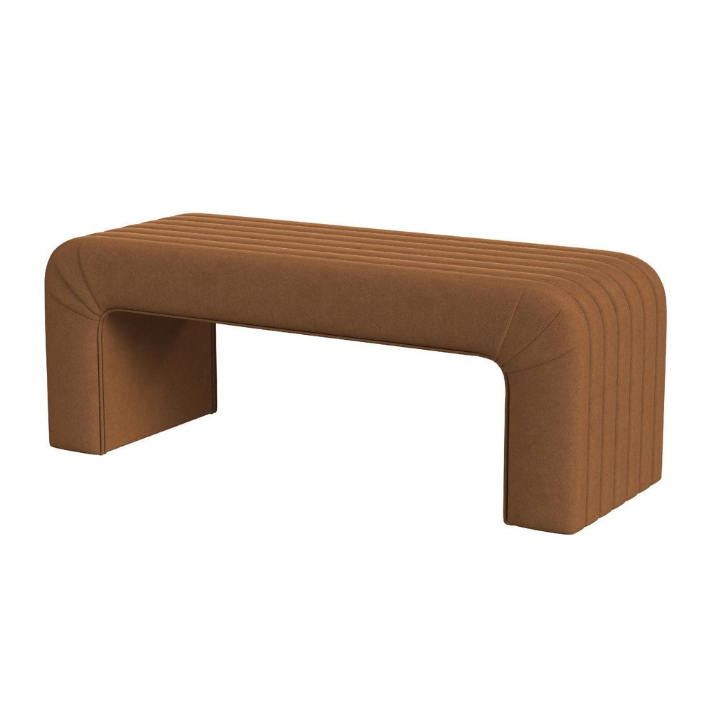Gus Bench | Curved Arch Design | Orange Channel Tufted Velvet 48’’
