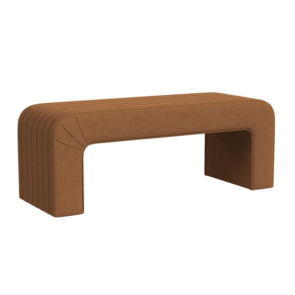 Gus Bench | Curved Arch Design | Orange Channel Tufted Velvet 48"