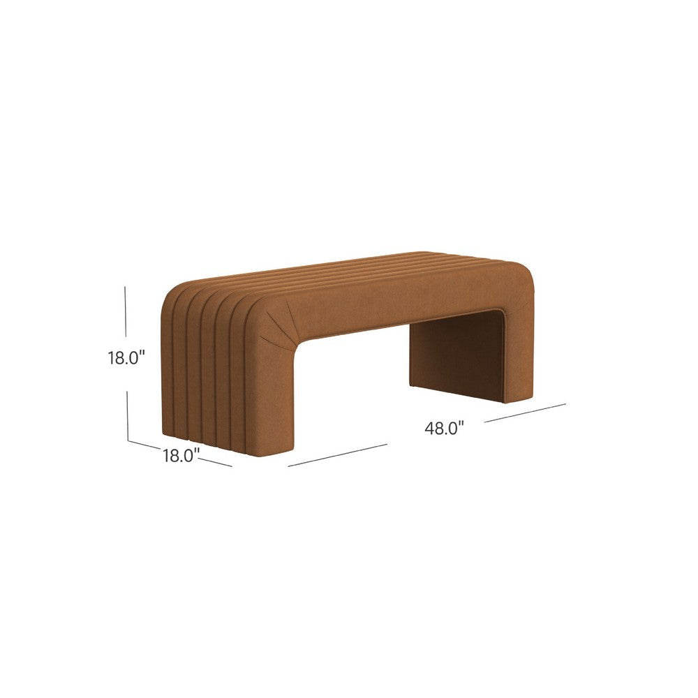 Gus Bench | Curved Arch Design | Orange Channel Tufted Velvet 48’’