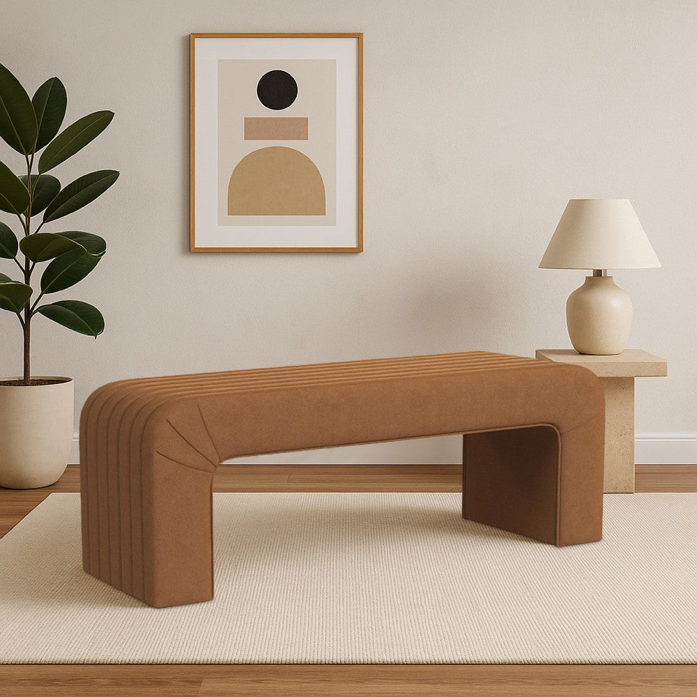 Gus Bench | Curved Arch Design | Orange Channel Tufted Velvet 48"