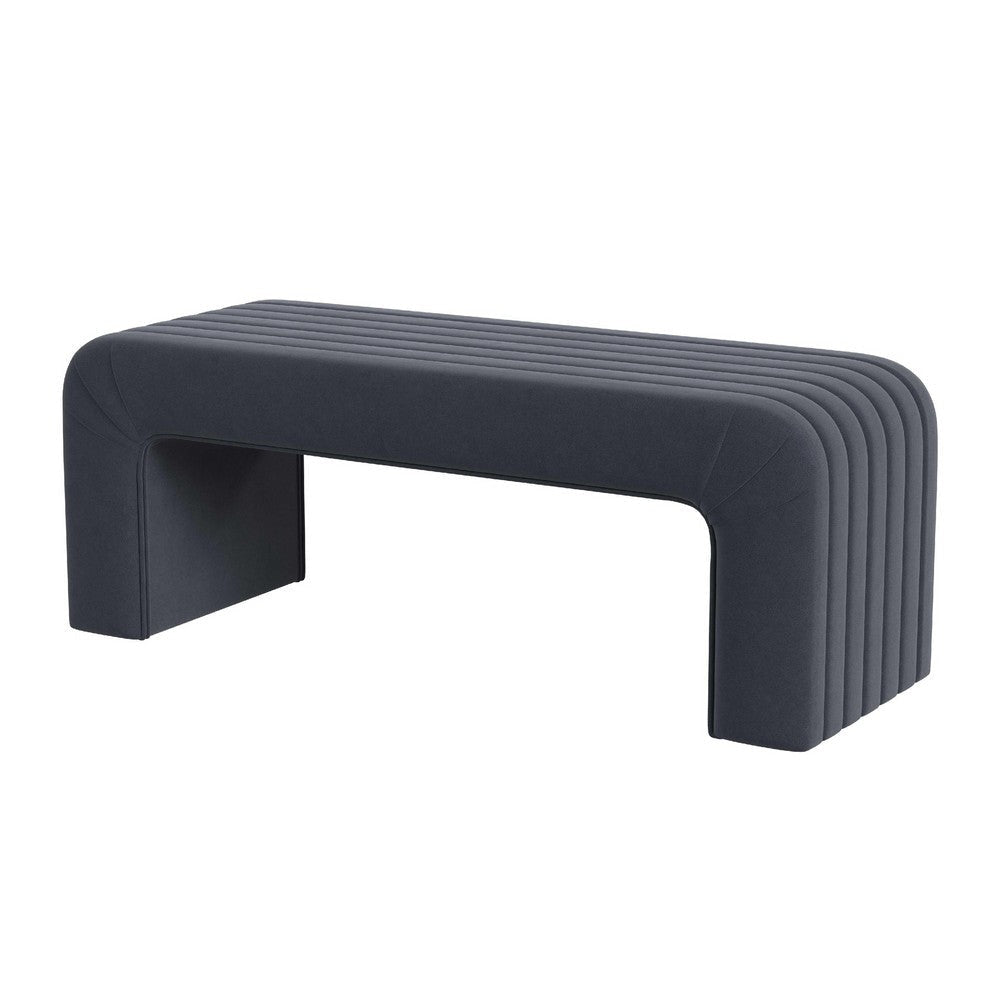Gus Bench | Curved Arch Design | Blue Channel Tufted Velvet 48’’