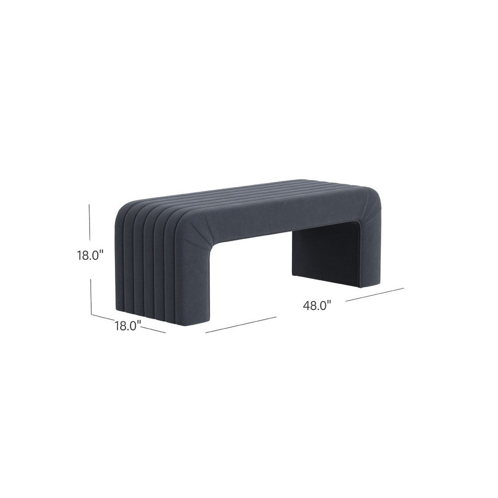 Gus Bench | Curved Arch Design | Blue Channel Tufted Velvet 48’’