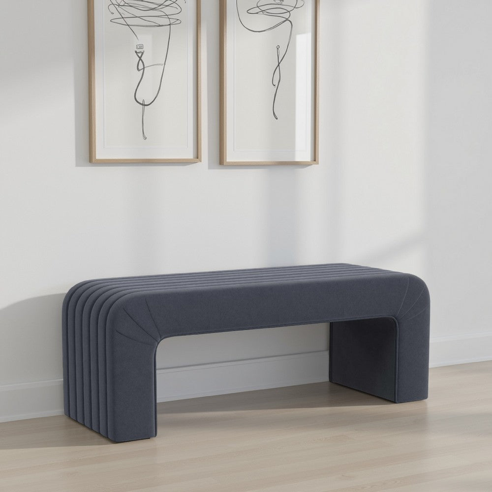 Gus Bench | Curved Arch Design | Blue Channel Tufted Velvet 48"