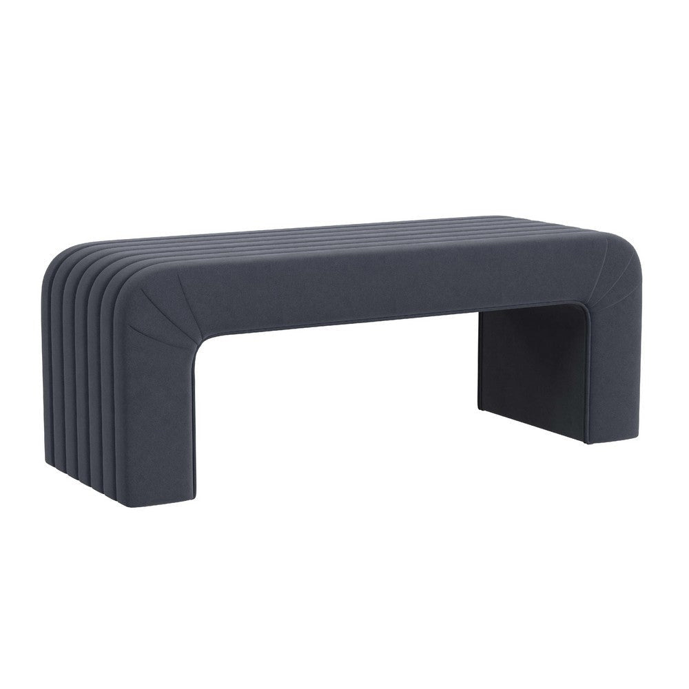 Gus Bench | Curved Arch Design | Blue Channel Tufted Velvet 48"