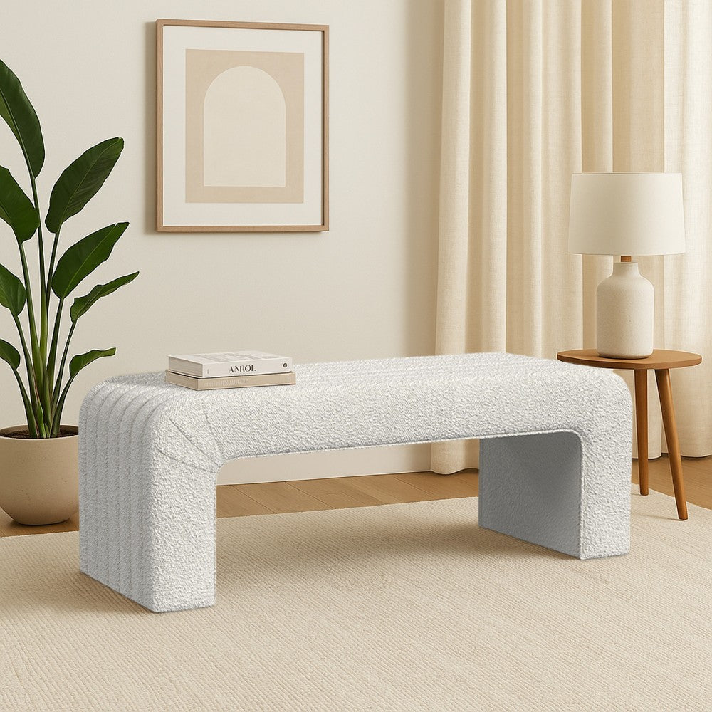 Gus Bench | Curved Arch Design | Cream Channel Tufted Velvet 48"
