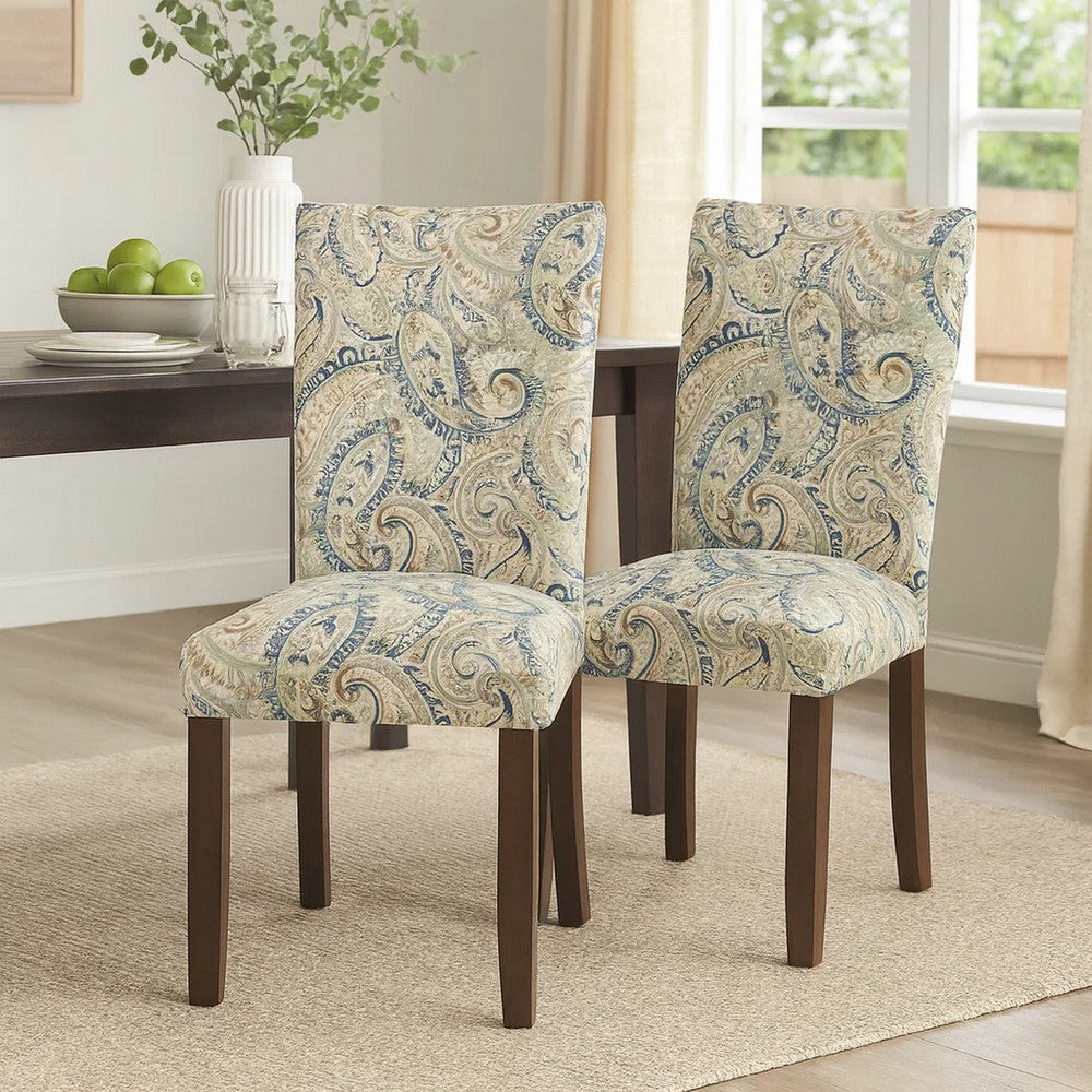 Jax Parsons Dining Chair Set of 2 | Cream Blue Velvet Paisley Print