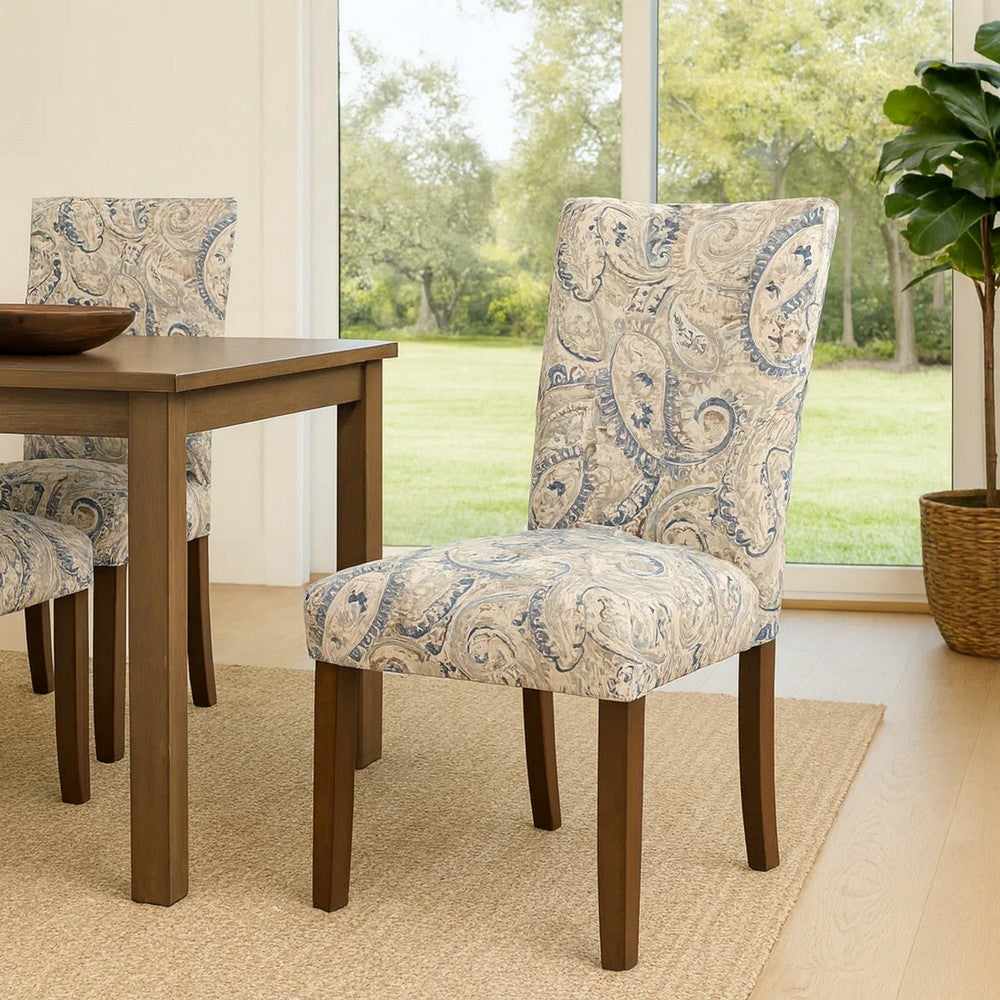Jax Parsons Dining Chair Set of 2 | Cream Blue Velvet Paisley Print