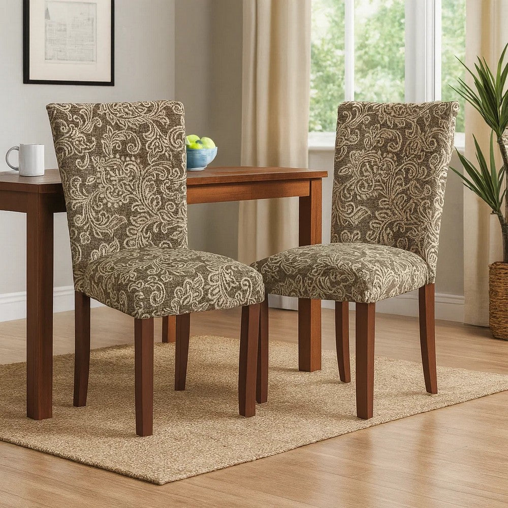 Jax Parsons Dining Chair Set of 2 | Brown Jacobean Print Polyester